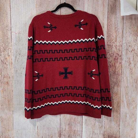 Orvis Womens Pullover Sweater Size XL Red Wool Blend Long Sleeve Aztec Indian - Picture 3 of 7